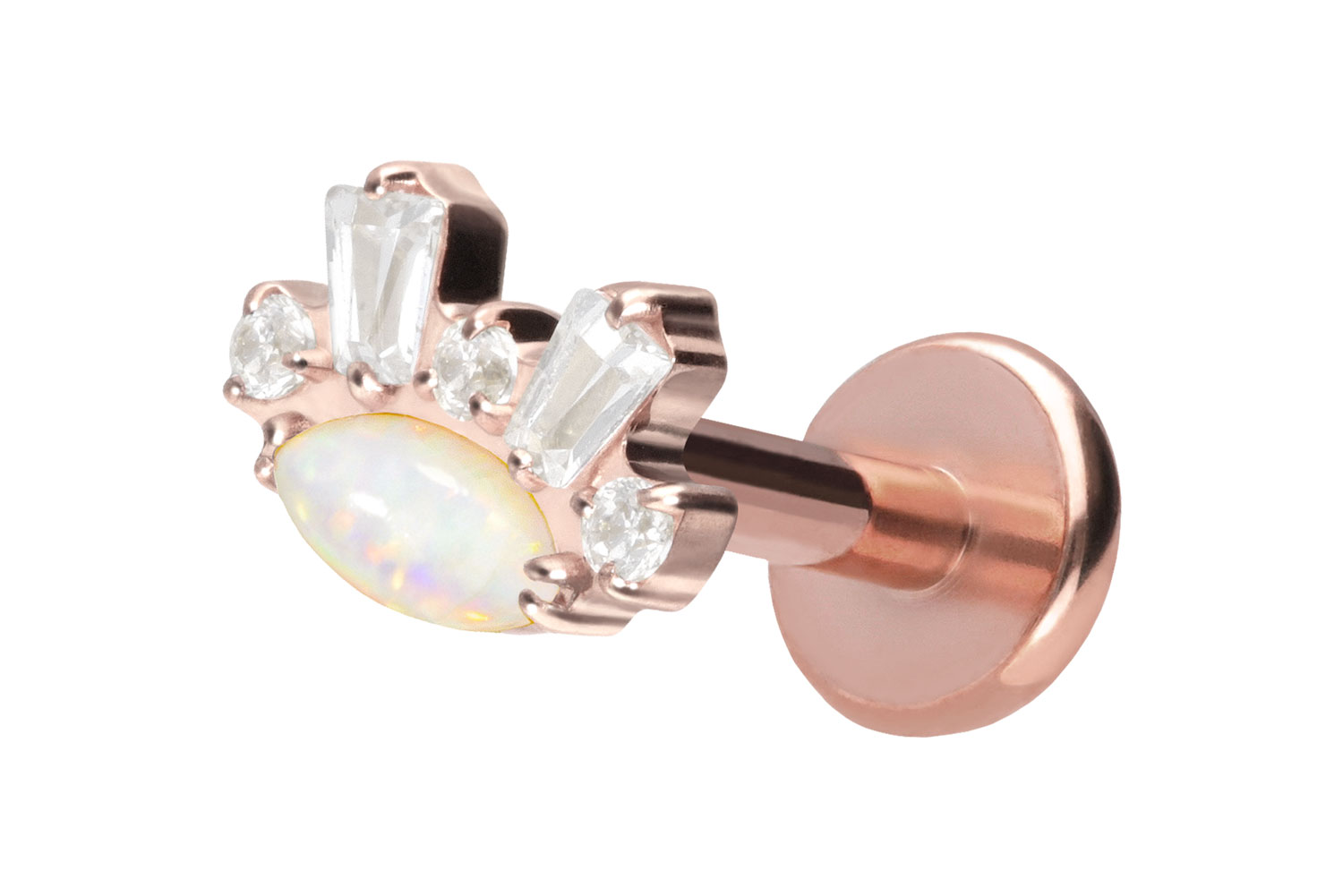 Titan Labret Piercing mit Push Fit SYNTHETISCHER OPAL + KRISTALLE